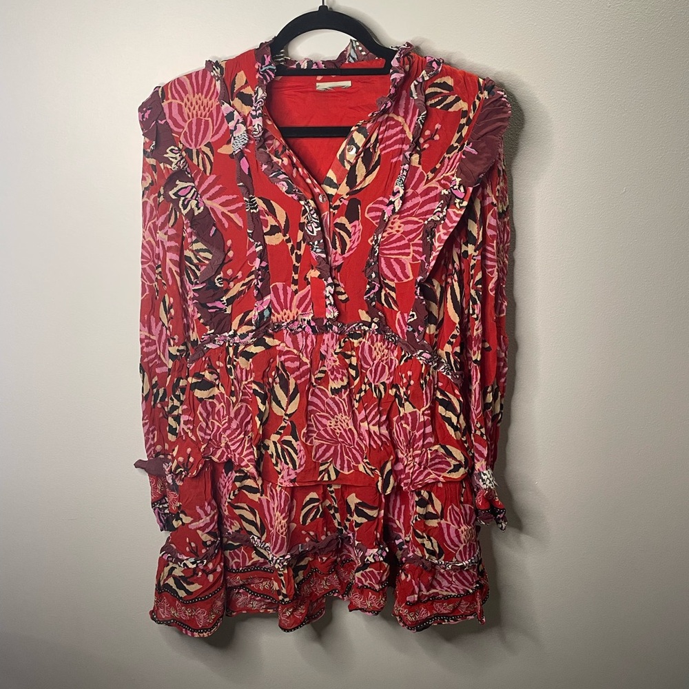 NWT Farm Rio Rio Ruffled Tiered Mini Dress Vibrant Tropical - Picture 2 of 13